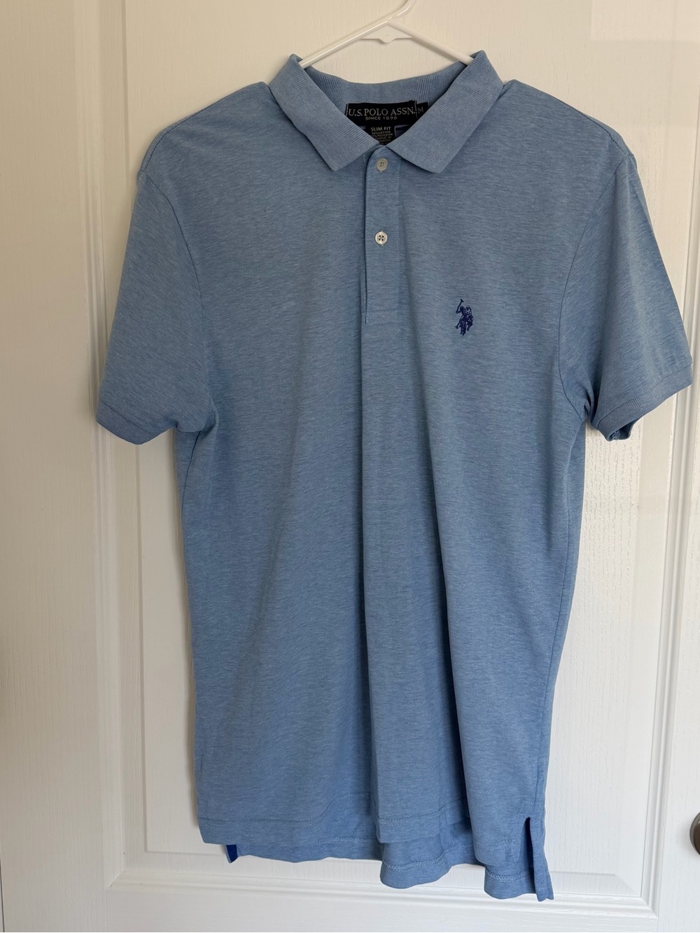 U.S. Polo Assn. Men’s Heather Light Blue Polo with Navy Logo